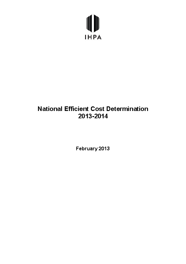 National Efficient Cost Determination 201314 Resources IHACPA